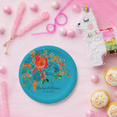 Blauwgroen rood Oranje botanisch huwelijk Papieren Bordje (Feest)