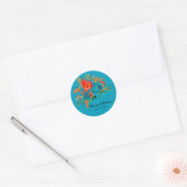 Blauwgroen rood Oranje botanisch huwelijk Ronde Sticker (Envelop)