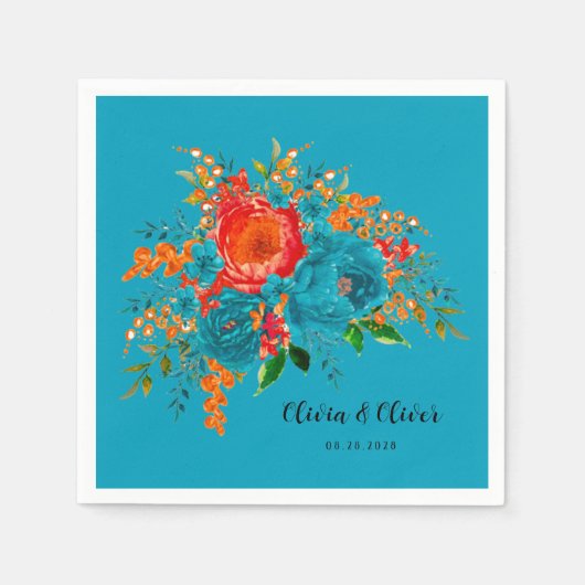 Blauwgroen rood Oranje botanisch huwelijk Servet (Voorkant)