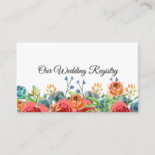 Blauwgroen Rood Oranje Roos Gold Wedding Registry Informatiekaartje (Voorkant)
