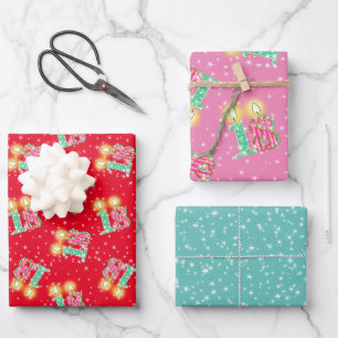 Blauwgroen, rood, roze 18e Birthday Wrapping Paper