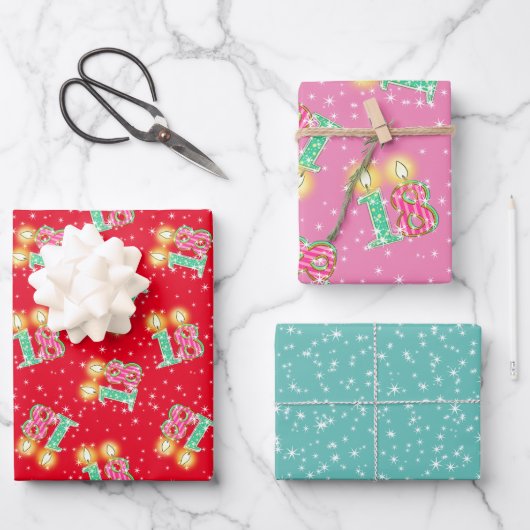 Blauwgroen, rood, roze 18e Birthday Wrapping Paper (Voorkant)