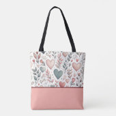 Blauwgroen, rood, roze harten en bloemen, kleurenb tote bag (Achterkant)