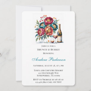 Blauwgroen Rood Sinaasappel Boeket Bloemen Brunch  Kaart