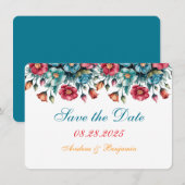 Blauwgroen Rood Sinaasappel Boeket Floral Gold Sav (Voorkant / Achterkant)