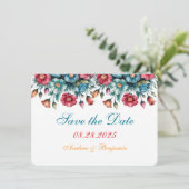 Blauwgroen Rood Sinaasappel Boeket Floral Gold Sav (Staand voorkant)