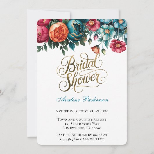 Blauwgroen Rood Sinaasappel Pioengoud Vrijgezellen Kaart (Voorkant)