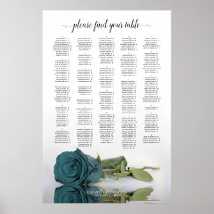 Blauwgroen Roos Alfabetical Wedding Seating Chart Poster