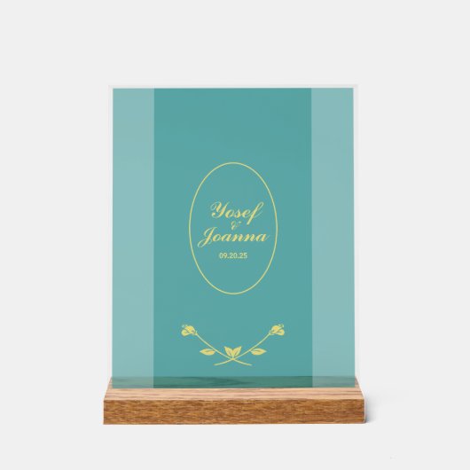 Blauwgroen Roos bruiloft acryl teken Acryl Bord (Voorkant)