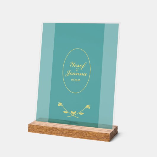 Blauwgroen Roos bruiloft acryl teken Acryl Bord (Hoek)