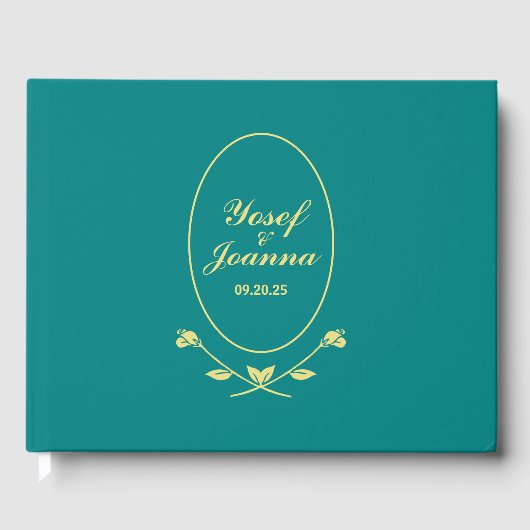 Blauwgroen Roos bruiloft Gastenboek (Voorkant)