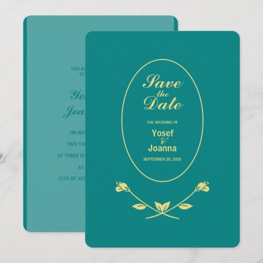 Blauwgroen Roos bruiloft Save The Date (Voorkant / Achterkant)
