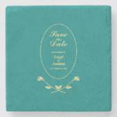 Blauwgroen Roos bruiloft Save the Date Stenen Onderzetter (Voorkant)