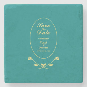 Blauwgroen Roos bruiloft Save the Date Stenen Onderzetter