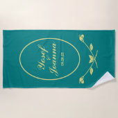 Blauwgroen Roos bruiloft Strandlaken (Voorkant)