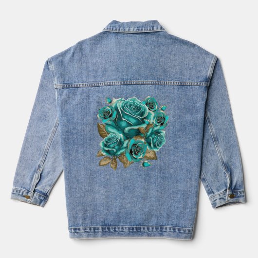  Blauwgroen Roos Denim Jacket (Achterkant)