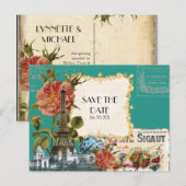 Blauwgroen  Roos Eiffeltoren sparen de Kaart van d (Voorkant / Achterkant)