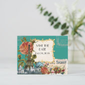 Blauwgroen  Roos Eiffeltoren sparen de Kaart van d (Staand voorkant)