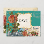 Blauwgroen  Roos Eiffeltoren sparen de Kaart van d (Voorkant / Achterkant)