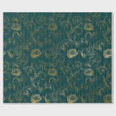  Blauwgroen Roos en goudbloemen Cadeaupapier (Vlak)