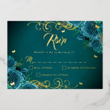Blauwgroen Roos Floral Gold Swirl Gold Quinceanera
