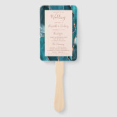 Blauwgroen Roos Gold Agate Blush Wedding Programma Handwaaier (Voorkant)