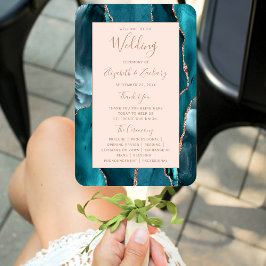 Blauwgroen Roos Gold Agate Blush Wedding Programma Handwaaier