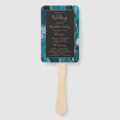 Blauwgroen Roos Gold Agate Dark Wedding Programma Handwaaier (Voorkant)