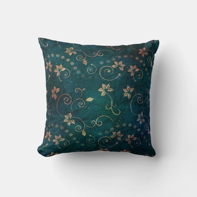  Blauwgroen Roos Gold Floral  design Kussen (Voorkant)