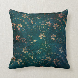  Blauwgroen Roos Gold Floral  design Kussen