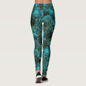 Blauwgroen Roos Gold Glitter Glam Floral Boho Leggings (Achterkant)