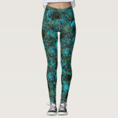Blauwgroen Roos Gold Glitter Glam Floral Boho Leggings (Voorkant)