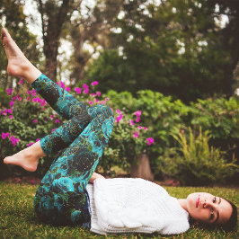 Blauwgroen Roos Gold Glitter Glam Floral Boho Leggings