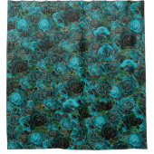 Blauwgroen Roos Gold Glitter Glam Floral Pattern Douchegordijn (Voorkant)