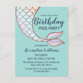 Blauwgroen Roos Gold Pink Mermaid Tail Pool Birthd Uitnodiging Briefkaart (Voorkant)