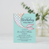 Blauwgroen Roos Gold Pink Mermaid Tail Pool Birthd Uitnodiging Briefkaart (Staand voorkant)