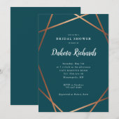 Blauwgroen Roos Goud Geometrisch Vrijgezellenfeest Kaart (Voorkant / Achterkant)