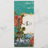 Blauwgroen Roos met  Cream  Eiffeltower Menu (Achterkant)
