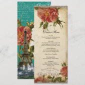 Blauwgroen Roos met  Cream  Eiffeltower Menu (Voorkant / Achterkant)
