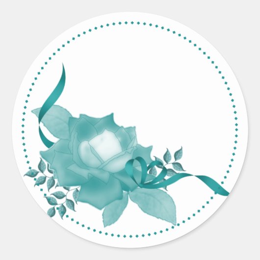 Blauwgroen Roos met lint Ronde Sticker (Voorkant)
