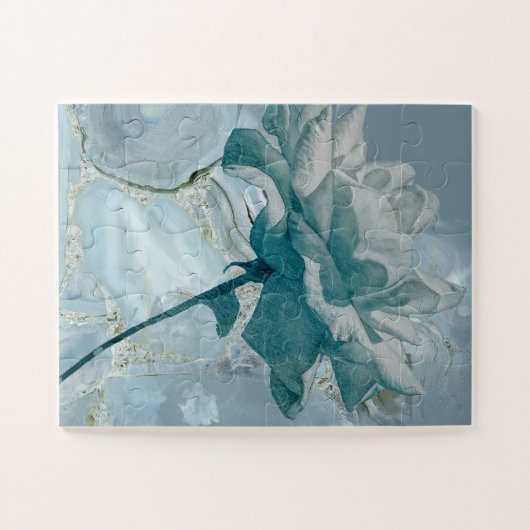 Blauwgroen Roos Puzzle Legpuzzel (Horizontaal)
