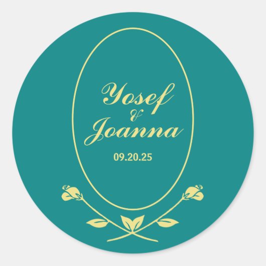 Blauwgroen Roos Ronde Sticker (Voorkant)