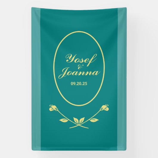 Blauwgroen Roos trouwbanner Spandoek (Verticaal)