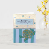 Blauwgroen Roos Verjaardag Kaart (Gele Bloem)