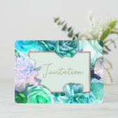 Blauwgroen Roos Verjaardagsfeest Uitnodiging (Staand voorkant)