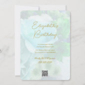 Blauwgroen Roos Verjaardagsfeest Uitnodiging (Achterkant)