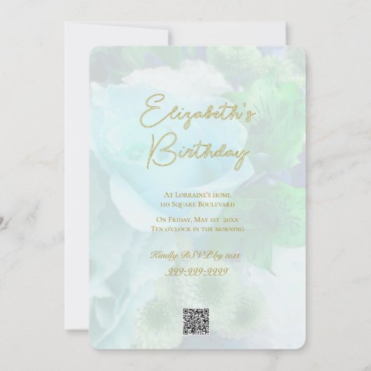 Blauwgroen Roos Verjaardagsfeest Uitnodiging (Achterkant)