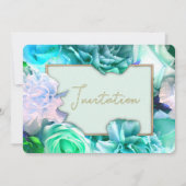 Blauwgroen Roos Verjaardagsfeest Uitnodiging (Voorkant)