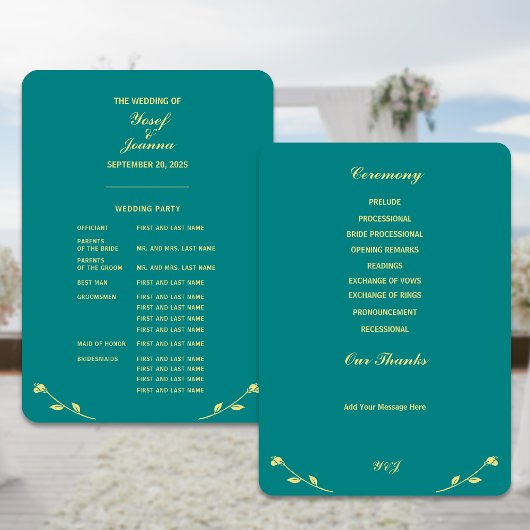 Blauwgroen Roos volledige bruiloft programma