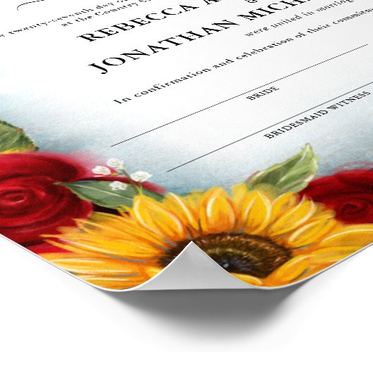 Blauwgroen Roos voor huwelijk met zonnebloemen Poster (Hoek)